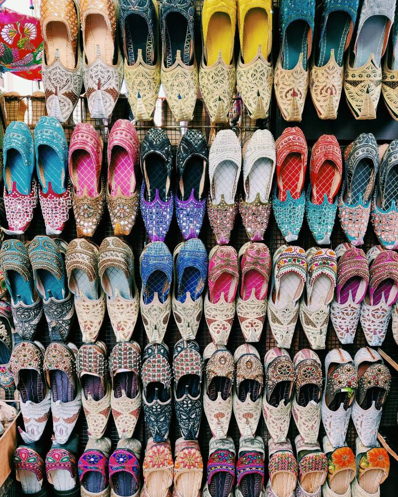 Colorful shoes presented at Dubai Textile Souk.