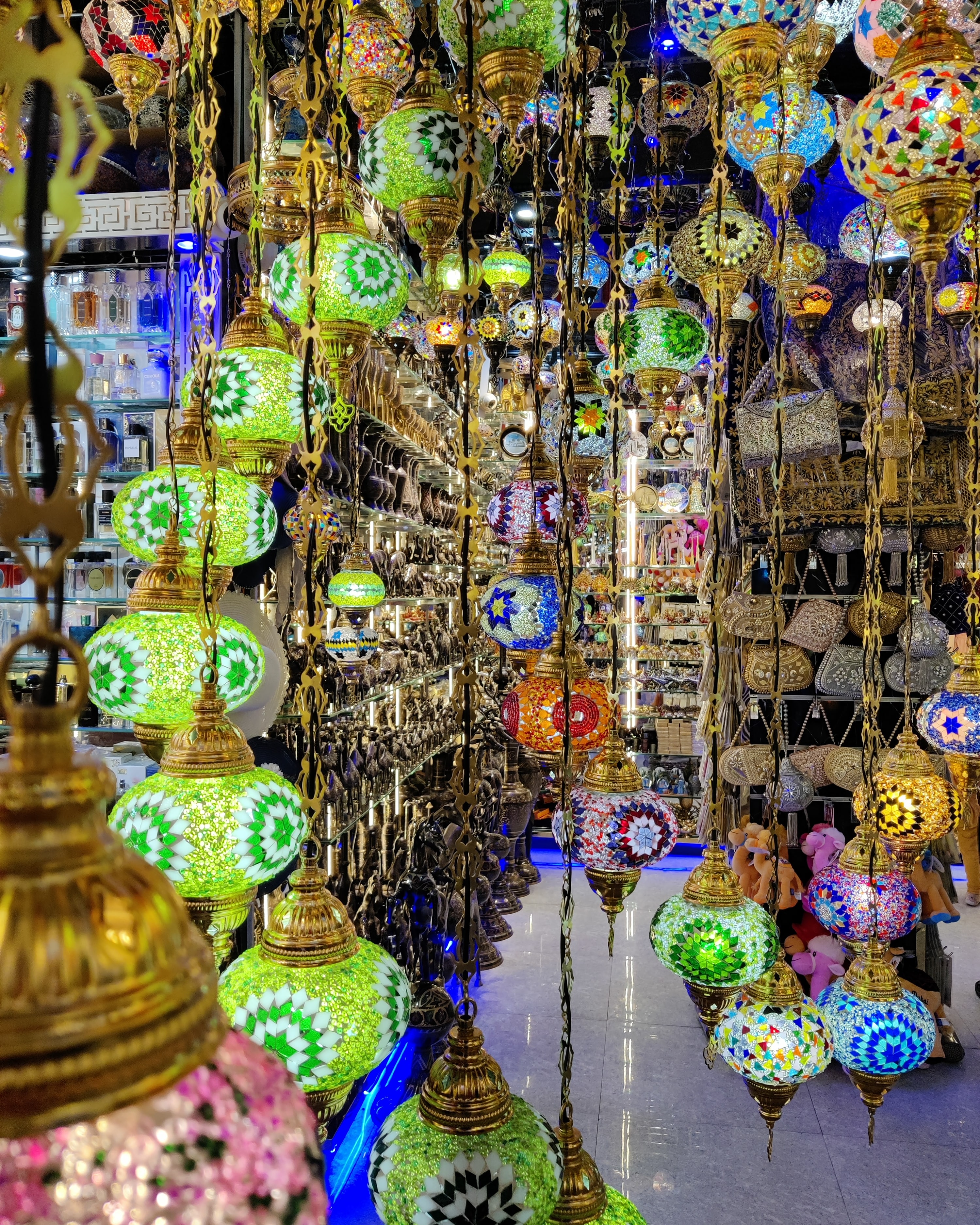 Colorful lamps at the shop in Dubai Spice Souk.