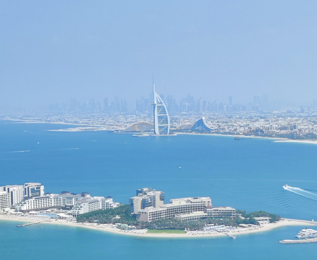 Aerial view of Burj Al Arab from Palm Jumeirah.
